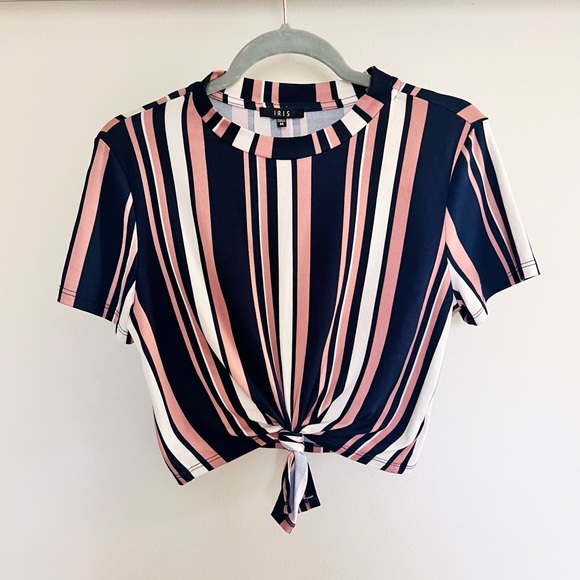 NWOT IRIS Striped Knot Tie Crop Top - Picture 8 of 12